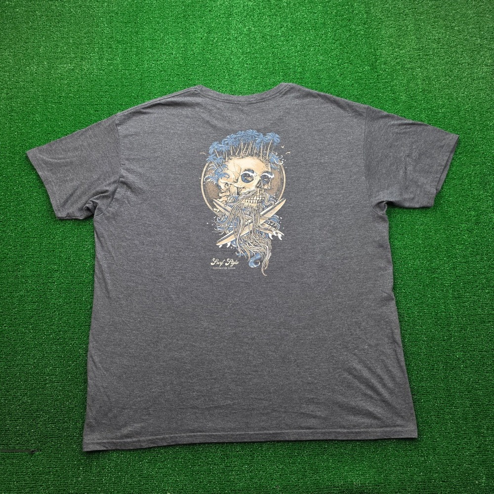 The Duck Company Surf Style Clearwater Beach Skull Tshirt Mens 2XL Gray Casual